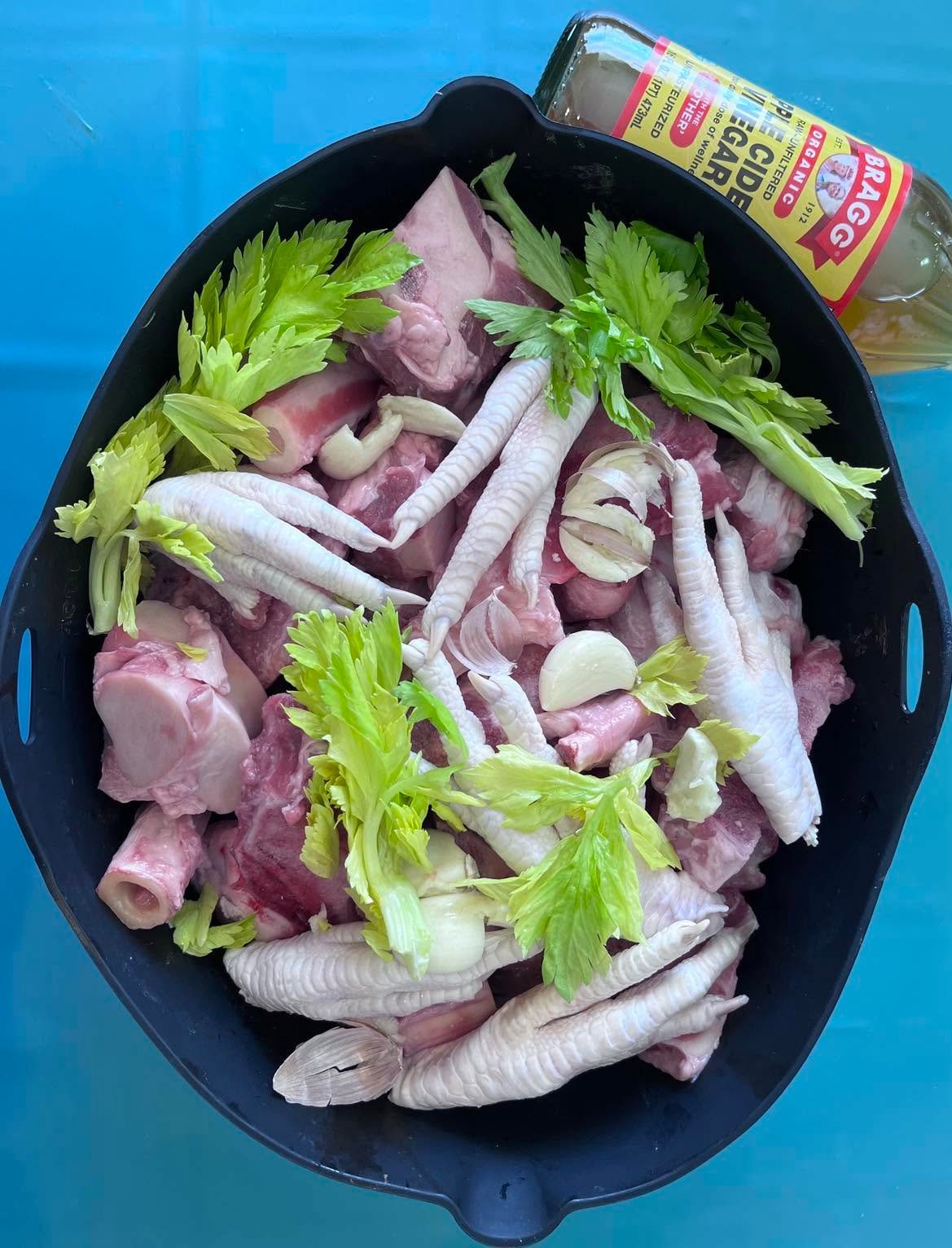 Original preparation with celery and garlic; omit garlic when making dog broth