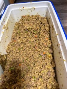 Prepared meat rice and vegetable mixture
