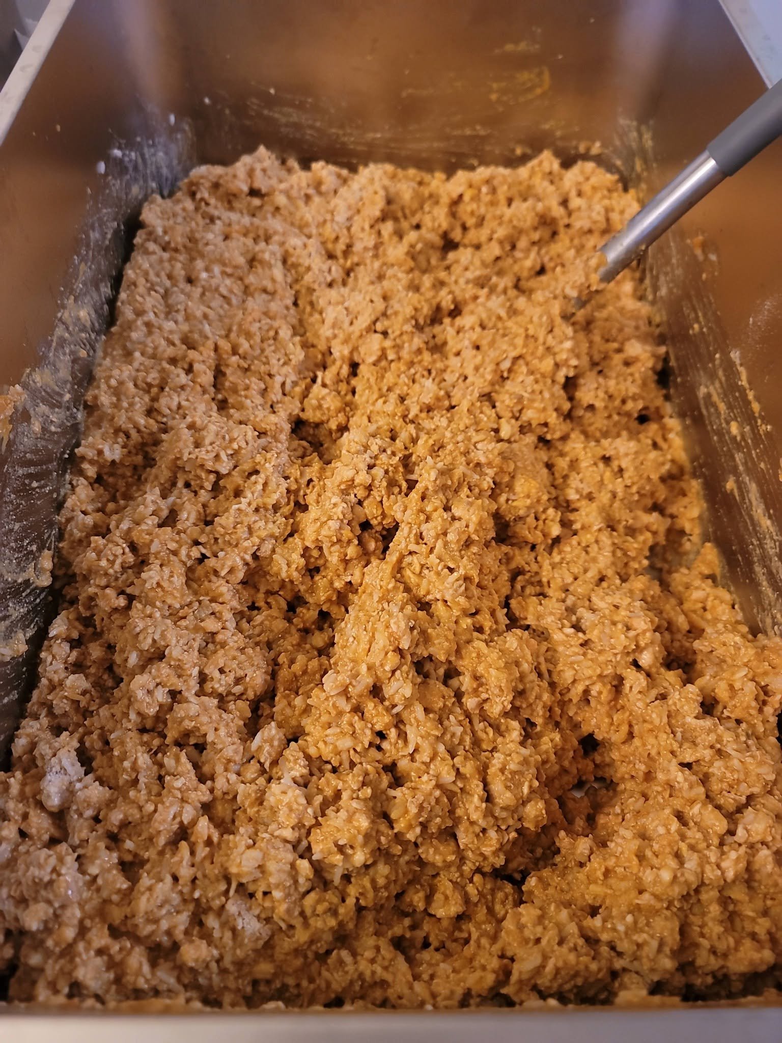 Orange squash puree mixed through the batch