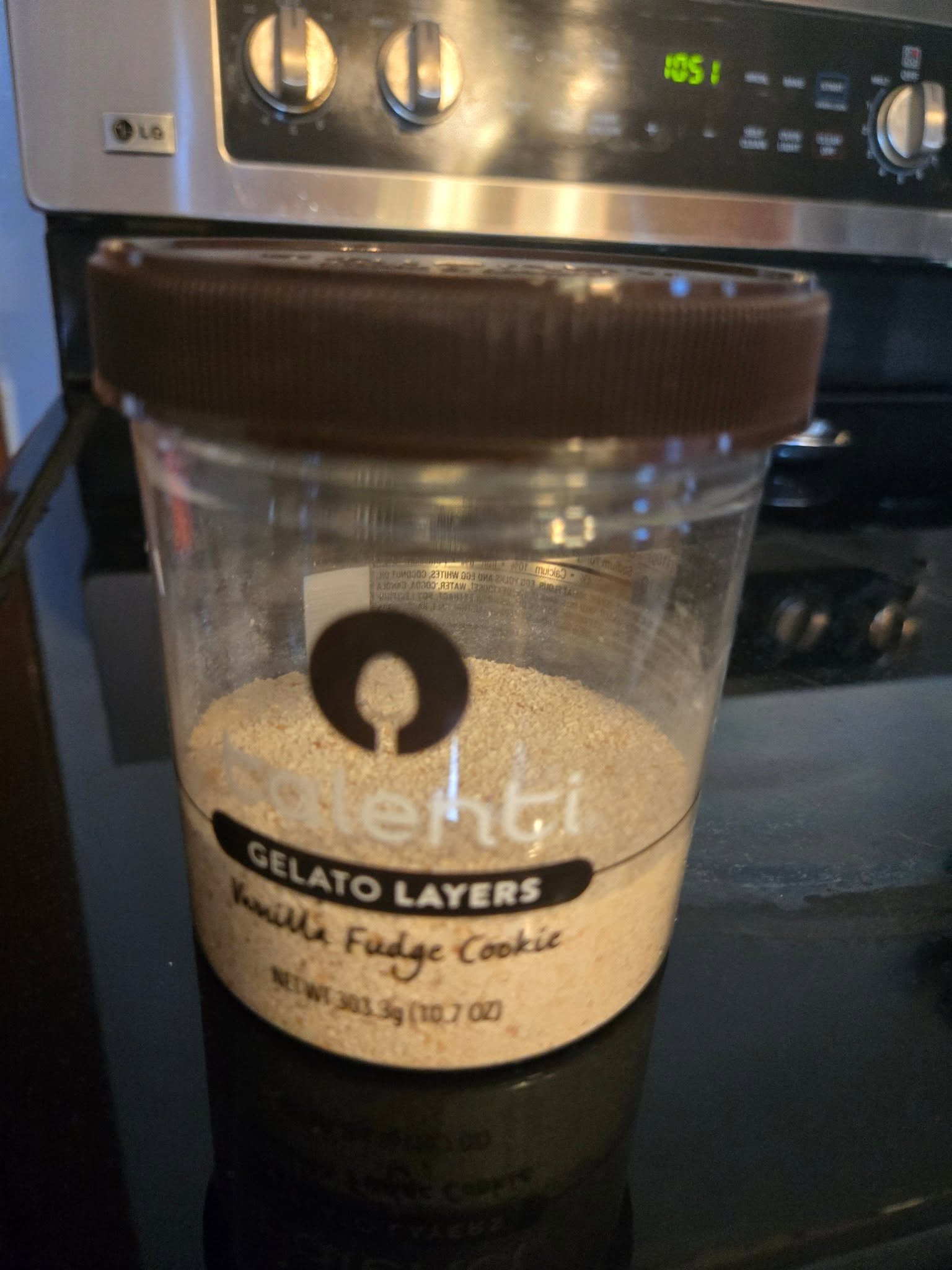 Ground eggshells in a reused lidded food container