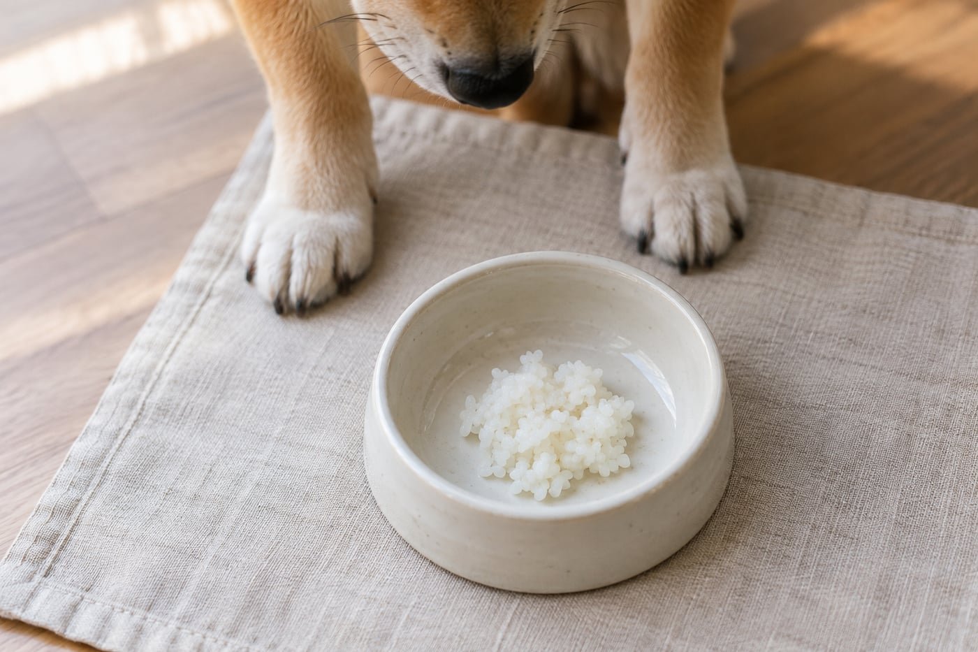 Small treat portion: a small spoonful of plain cooked white rice.