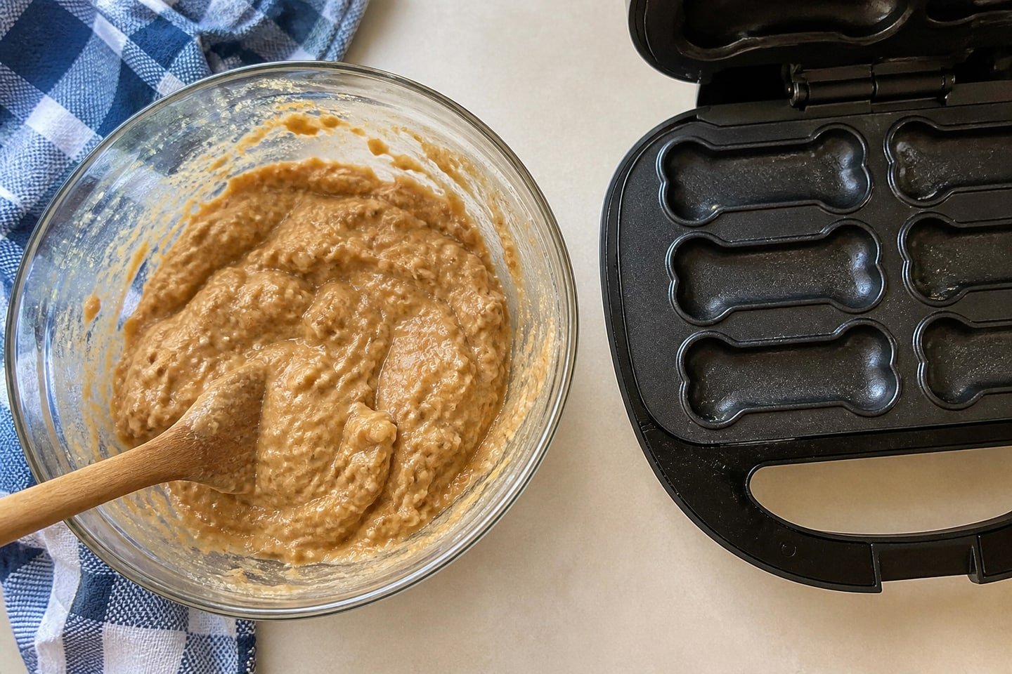 Preparing banana peanut butter dog treat maker bites