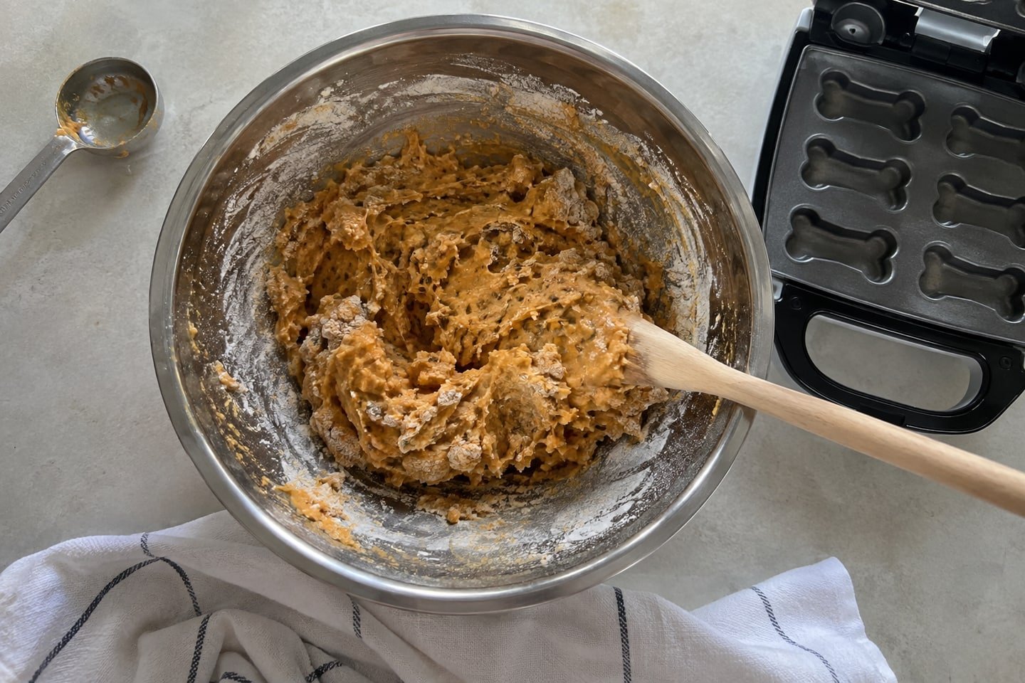 Preparing banana pumpkin and flax dog treats