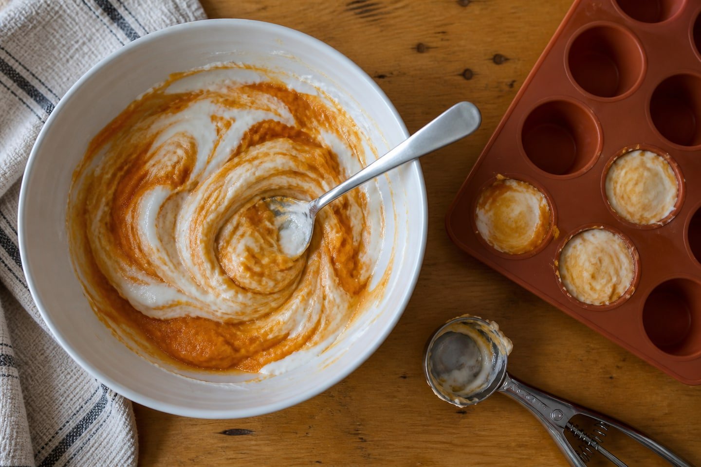 Preparing two-ingredient pumpkin frozen dog treats