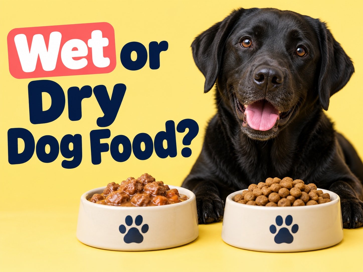 black Labrador in a pastel illustrated cover for Canned or Dry Dog Food? How to Choose
